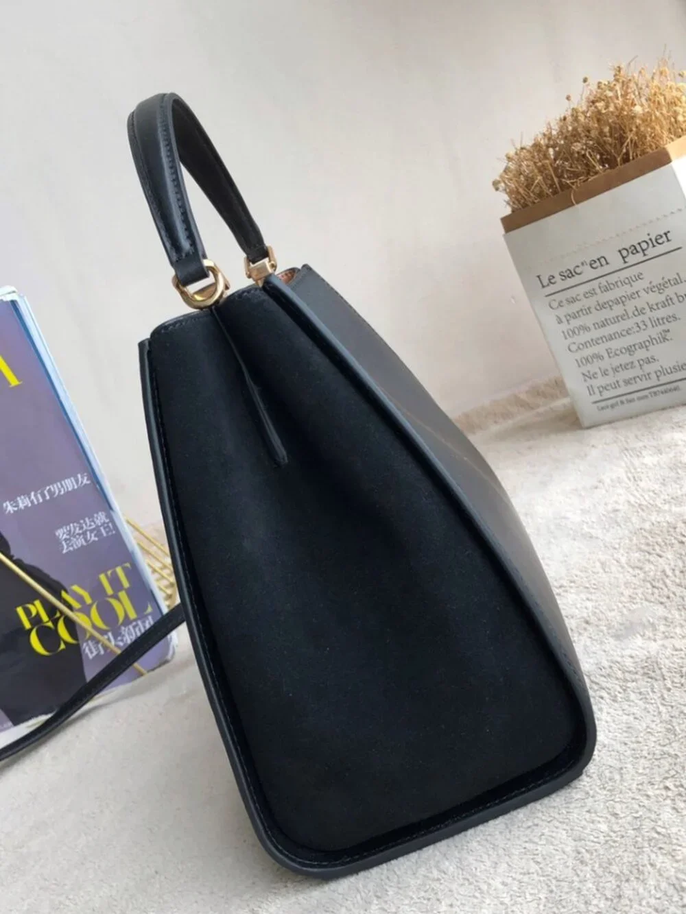 Tory Burch Black Eleanor Trapezoid Top Handle Satchel Crossbody Bag